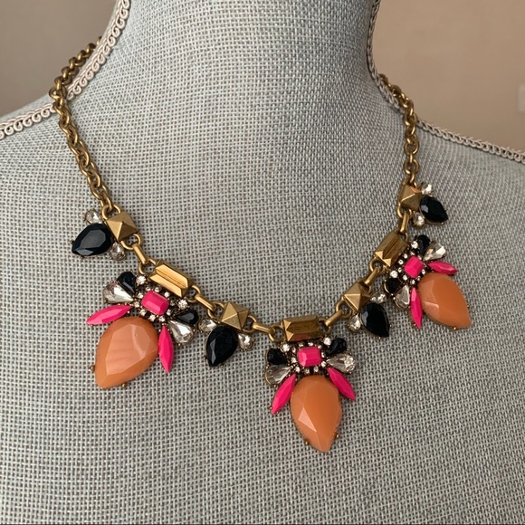 J Crew Statement Necklace Rhinestone Bib Colorful - Picture 9 of 16